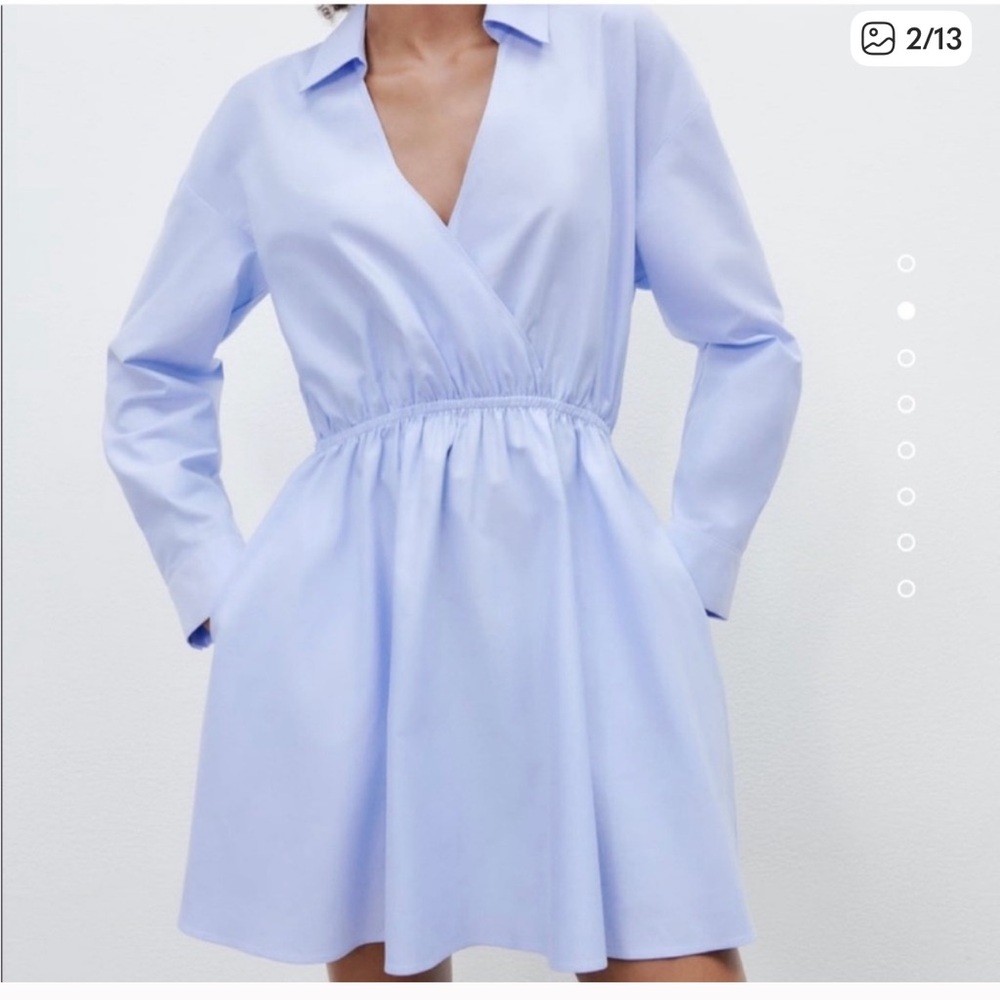 Zara Women's Blue Faux Wrap Dress - Picture 2 of 6